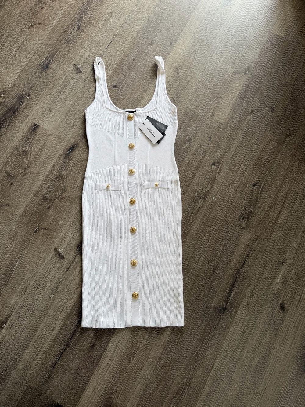 Retrofete White Ribbed Button-Front Midi Dress - Picture 3 of 10